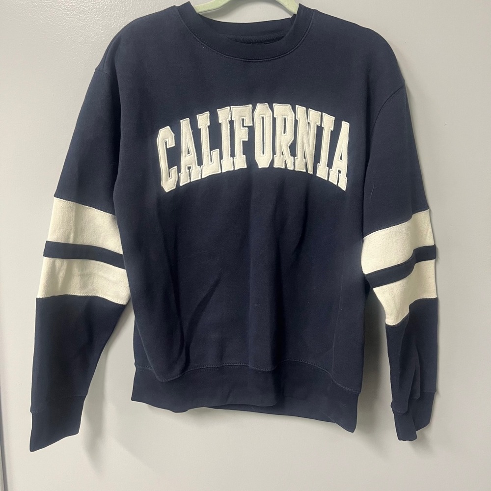 New York Popular California Crewneck‎ Sweatshirt Mens Medium Navy Blue Striped